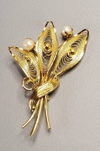 VTG Winard 12K GF Brooch Floral Leaf Faux Pearl Gold Filled Brooch Pin Signed 2&quot; - £15.75 GBP