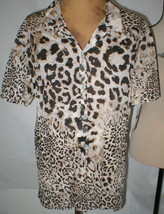NWT New Natori Blouse Top M Cheetah Womens Tan Brown Button Up Cotton Lightweigh - £75.99 GBP