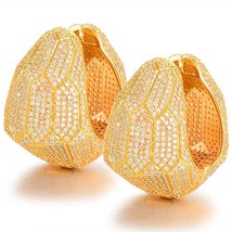 Noble Luxury Full Clear CZ Flashing Big Hoop Earrings Jewelry For Women Bridal W - £59.16 GBP