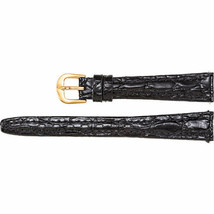 Ladies 14mm Regular Black Leather Crocodile Grain Semi-Padded Watch Strap Band - £21.11 GBP
