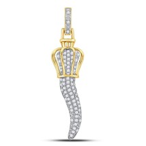 0.50Cttw Diamond Italian Horn Mens Charm Pendant 10k Yellow Gold - £503.48 GBP