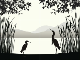 egret heron birds dragonfly in marsh  wildlife ceramic tile mural backsplash - $59.39+