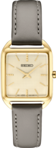 Seiko Essentials SWR090 Gold-Tone Square Case Watch Gray Leather Strap 5... - $151.42