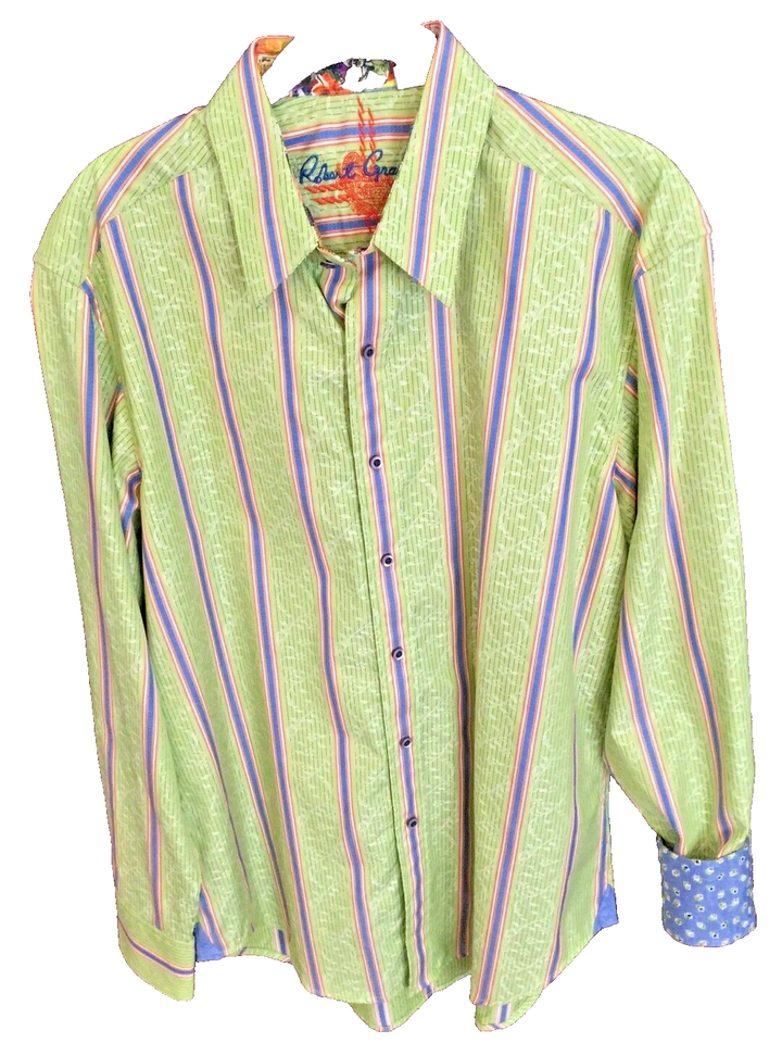 Robert Graham Light Green Striped Long Sleeve Shirt Size Medium - $95.00