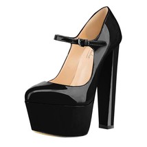 Women Mary Jane Platform Pumps Ankle Strap Thick Round Heel High Heels Dress Buc - £94.20 GBP