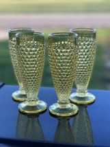 4 L.E. Smith Hobnail 8oz Glasses Footed Pedestal Wine Parfait Yellow Gold Amber - £43.91 GBP