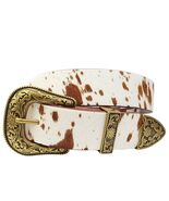 Western Cowgirl Genuine Brown Cow Hair Leather Belt Embossed Buckle Medium - €49,79 EUR