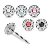5PCs 925 Sterling Silver Round CZ Shield Shaped Jewelled Nose Straight stud 22G - £32.89 GBP