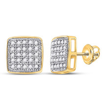Yellow-tone Sterling Silver Womens Round Diamond Square Cluster Earrings 1/6 Ctw - £122.21 GBP