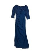 JJ&#39;s House Dark Navy Ruched Gathered Bodice Long Chiffon Lace Evening Dr... - $1,188.71 MXN