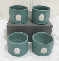 Set of 4 WEDGWOOD Teal &amp; White Shell Jasperware Napkin Holders R-612 Seashell - £114.61 GBP