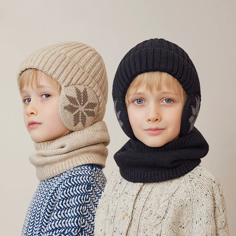Children Hat Scarf Set Kids Beanie Caps Knitted Scarf Cap Ear Protection Winter - £16.66 GBP+
