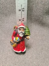 Vintage Xmas Ornament Plastic Santa, Presents &amp; Chrismas Tree 4&quot; - £5.30 GBP