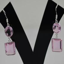 925 Sterling Silver Handmade Square Pink Quartz Gems Earrings BES-1307 Her Gift - £18.21 GBP