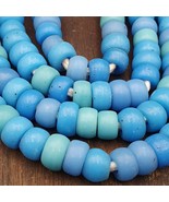 Vintage OLD AFRICAN Blue Vaseline GLASS ANTIQUE BEADS 11-12MM beads Strand - £57.48 GBP