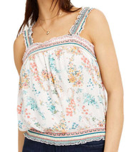 Crave Fame Juniors Printed Smocked Bubble Tank Top Color Ivory Multi Size S - £25.05 GBP