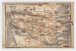 1913 Original Antique City Map Of Avila / Castile And Leon / Spain - $23.05