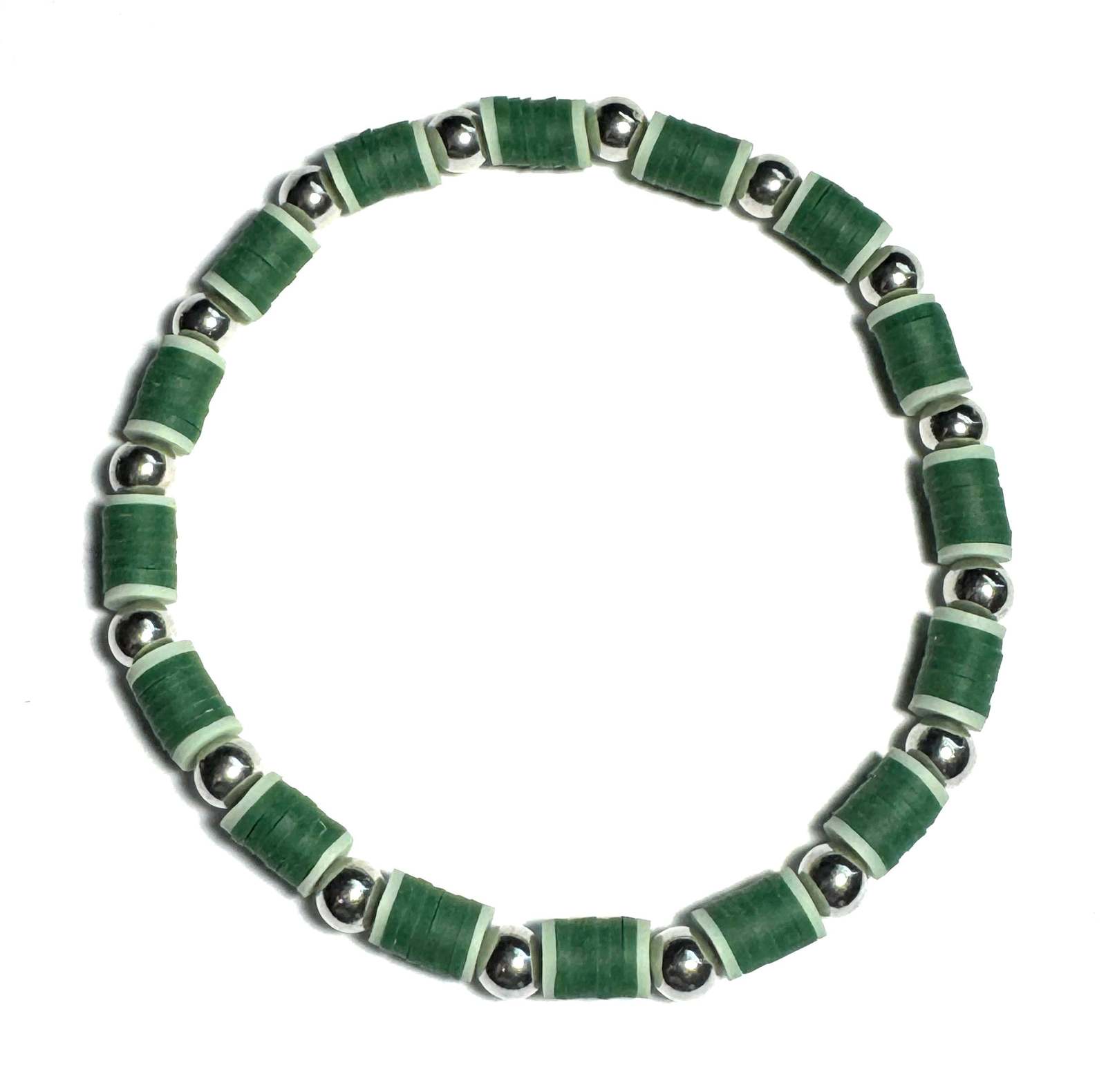 Heishi Handcrafted Green Beaded Anklet, Elastic Stretch Anklet with Silv... - $5.99