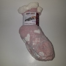NEW Muk Luks Women&#39;s Cabin Socks Pink White Heart S/M 5-7 Non-Skid ~ 2 Pair Pack - £11.93 GBP