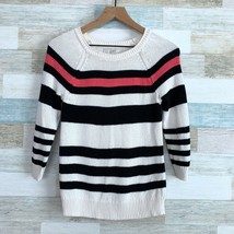 LOFT Colorblock Striped Raglan Sweater Ivory Multi 3/4 Sleeve Cotton Wom... - $14.84