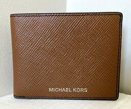 New Michael Kors Harrison Men&#39;s Slim Billfold Wallet Leather Luggage / G... - $39.47