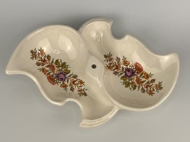 Vintage California Pottery Divided Snack Dish 842 White Floral Print Design - £6.25 GBP