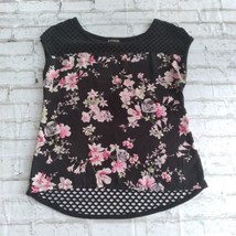 Express Womens Blouse XS Black Floral Sleeveless Mesh Open Knit Back Yoke Top - £12.86 GBP