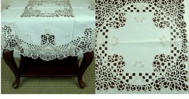 33&quot; Round Embroidered Cutwork Embroidery Satin Fabric Tablecloth Beige Ivory - £26.73 GBP