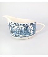 Vintage Blue Ware Currier And Ives Creamer Dish Train Locomotive Scene EUC - $9.00