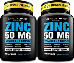 2 Pack Zinc 50mg 60pc Supplement for Immunity, Skin Health, Vision, and Energy - £11.95 GBP