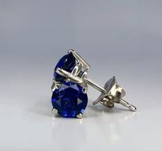 2.00 Ct Round Cut CZ Blue Sapphire Gorgeous Stud Earrings 14K White Gold Finish - £16.02 GBP