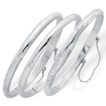 PalmBeach Jewelry Polished, Engraved and Floral .925 Silver Bangle Bracelet Set - £92.15 GBP