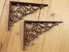 2 Antique Style Shelf Brace Wall Bracket Cast Iron Brackets Vine Garden ... - $32.86 CAD