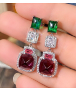 Indian Silver Plated Bollywood Style CZ Colorful Stone Hanging Earrings ... - £22.70 GBP