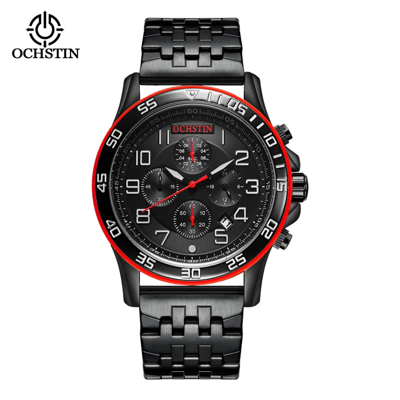 OCHSTIN Originale Multi-functional Quartz Watch Black Silver Steel Band HD Lumin - £32.77 GBP