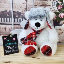 Gentle Treasures Winter Christmas Polar Bear White Plush Plaid Scarf Hat St Jude - $20.00