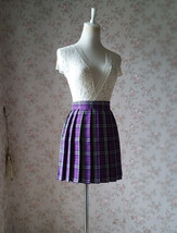 Purple Plaid Skirt Outfit Women Girl Pleated Mini Plaid Skirt US0-US16 image 2