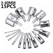 10/15pcs 3-40mm Diamond Coated Drill Bit Set Tile Marble Glass Ceramic Hole Saw - £9.89 GBP