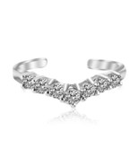 Sterling Silver Rhodium Finished V Shape Toe Ring with Cubic Zirconia Ac... - £23.19 GBP