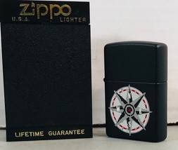 Vintage MARLBORO Cigarettes Promo Compass Zippo Lighter Black Matte MINT - $26.68