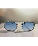 Men&#39;s, rounded, rectangular sunglasses with blue lenses &amp; gold wire frame. - $10.00