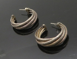 925 Sterling Silver - Vintage Dark Tone Smooth Twist J-Hoop Earrings - EG9003 - £37.84 GBP