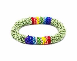 Mia Jewel Shop Rainbow Striped Pattern Guatemalan Czech Glass Seed Beaded One Si - $27.71