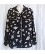 Vintage MISHO Silk Blouse Top Black Lavender Gray Long Sleeve Button Car... - $99.04 CAD