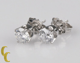 Round Diamond 1.00 carat 14k White Gold Stud Earrings w/ Butterfly Backs - £1,478.82 GBP
