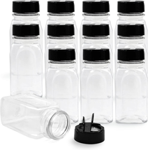 12 Pack 9.5 Oz Plastic Spice Jars with Black Cap, Clear and Safe Containers - €19,96 EUR