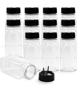 12 Pack 9.5 Oz Plastic Spice Jars with Black Cap, Clear and Safe Containers - €20,15 EUR