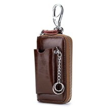 Genuine Leather Key Holder Zip Closure Classic Men Women Smart Keychain ... - £23.54 GBP