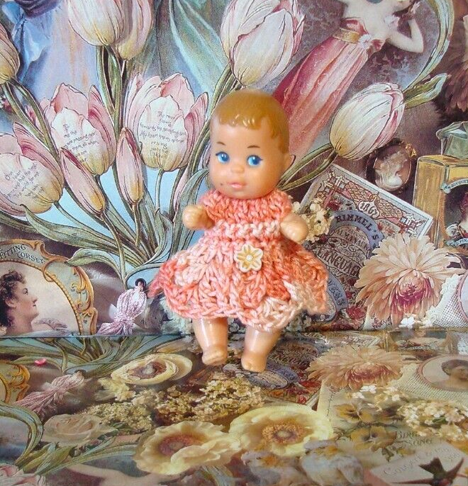 Hand Crochet Dress For Barbie Baby Krissy Or Same Size Dolls #154 - $12.00