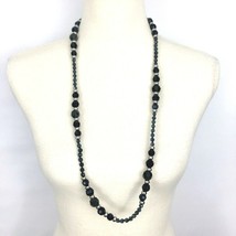 TALBOTS faceted glass beaded necklace - smoky gray silver single strand 34" long - $18.00